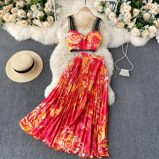 Pleated Long Skirt Suit Spring Summer