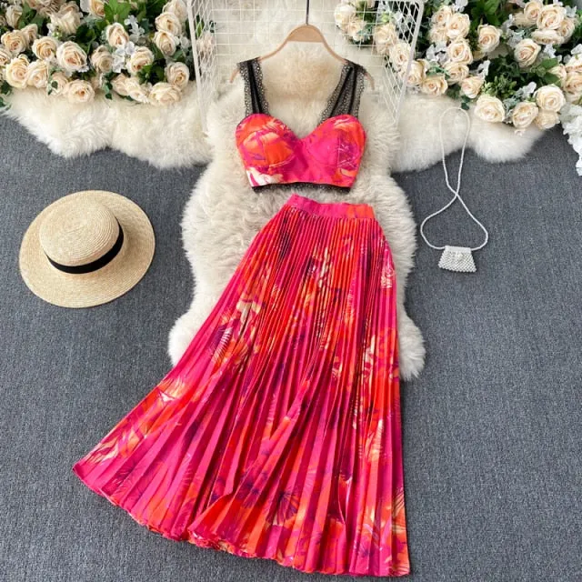 Pleated Long Skirt Suit Spring Summer