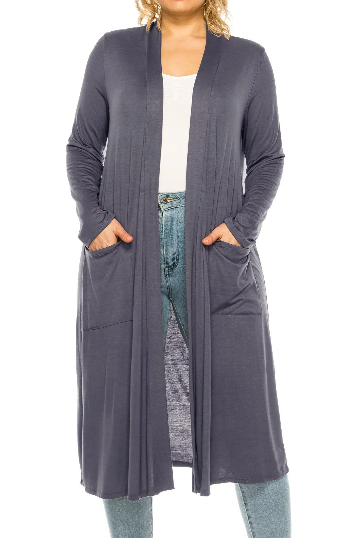 Plus Size, Casual Long Open Front Drape Lightweight Duster Sweater Cardigan V5611 $12Each