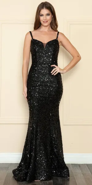 Poly USA 9002 Floor Length Sequin Velvet Knit Formal Gown