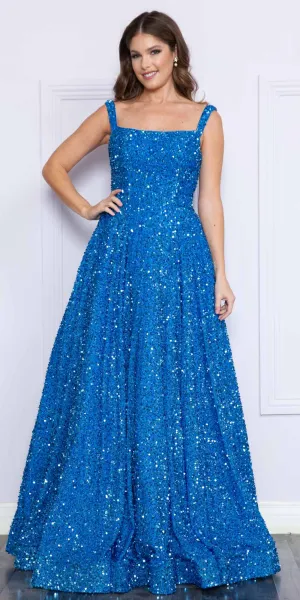 Poly USA 9106 Floor Length A-Line Sequin Gown Square Neckline