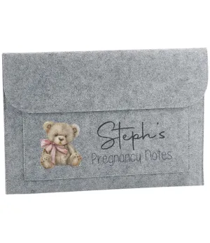 Pregnancy notes folder personalised - Pink Teddybear design