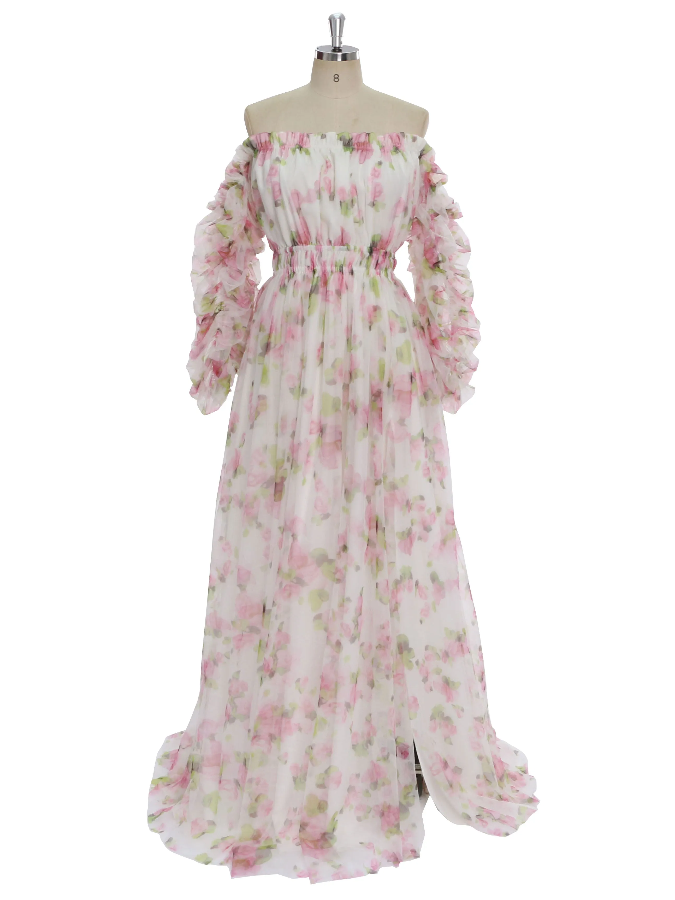 Printing Soft Tulle Maxi Dress See Through Pregnant Woman Photo Shoot Dresses YW231132
