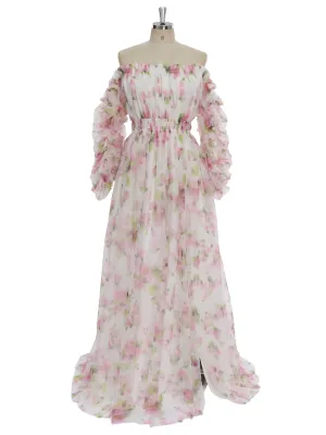 Printing Soft Tulle Maxi Dress See Through Pregnant Woman Photo Shoot Dresses YW231132