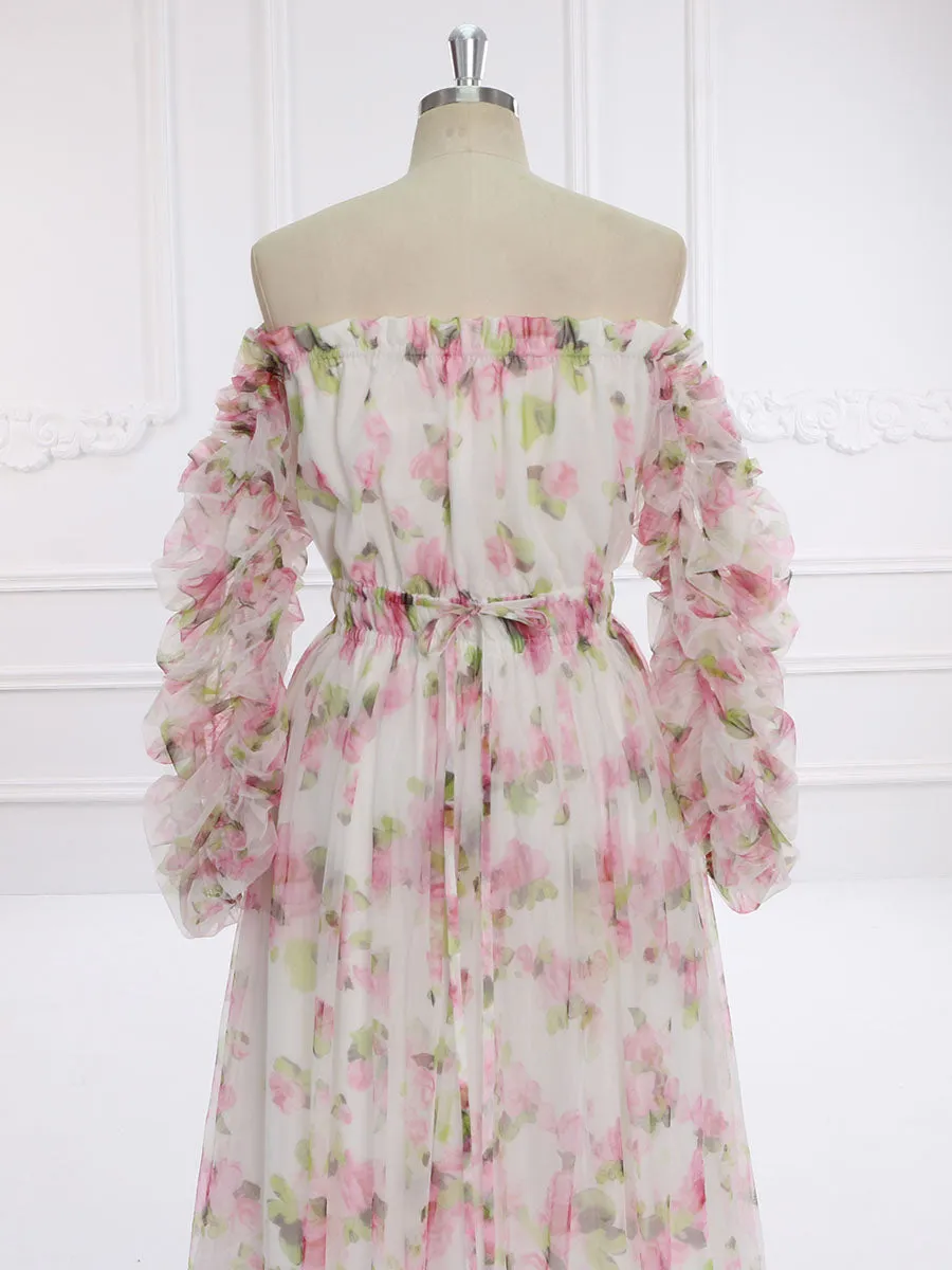 Printing Soft Tulle Maxi Dress See Through Pregnant Woman Photo Shoot Dresses YW231132