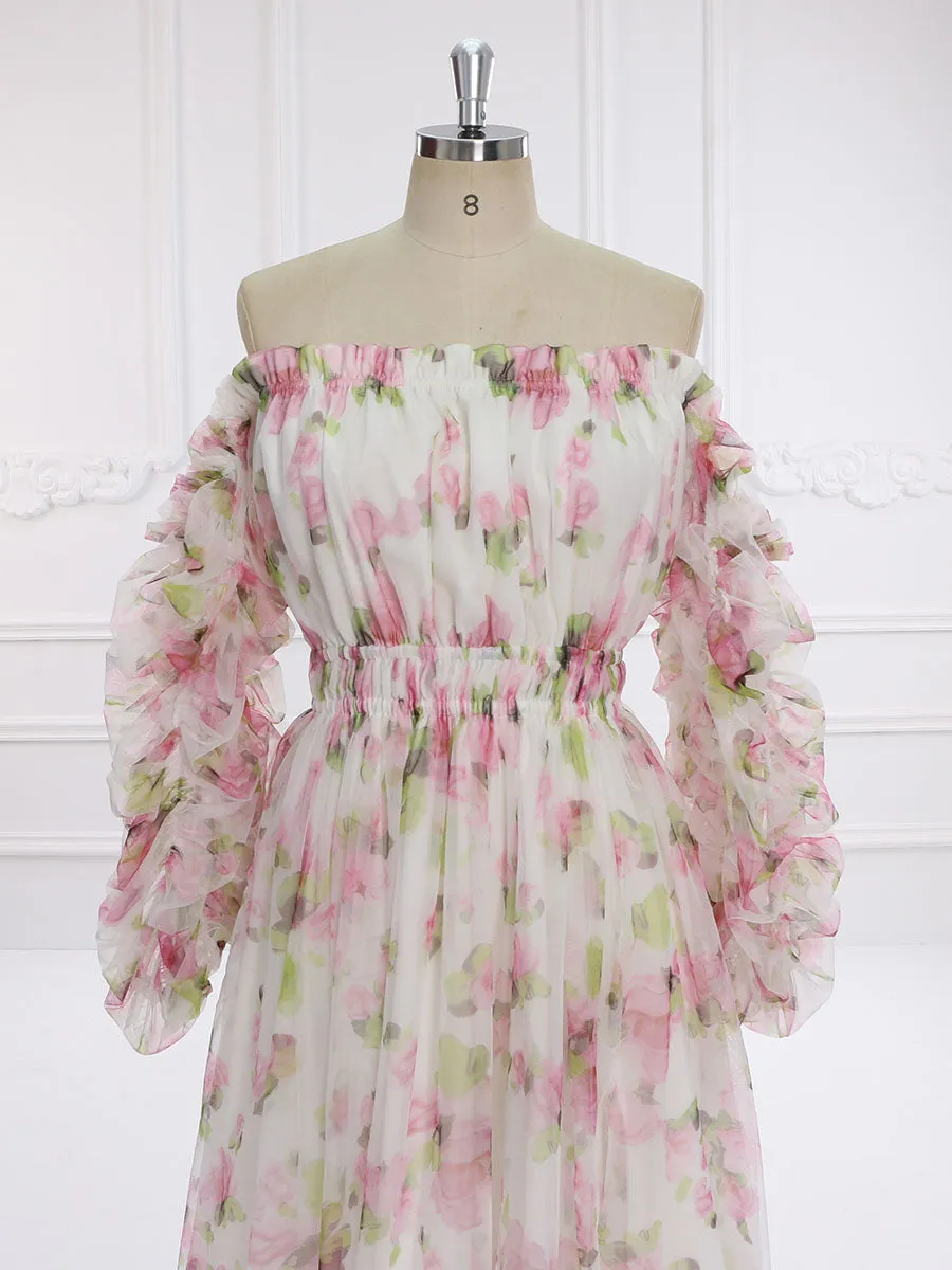 Printing Soft Tulle Maxi Dress See Through Pregnant Woman Photo Shoot Dresses YW231132