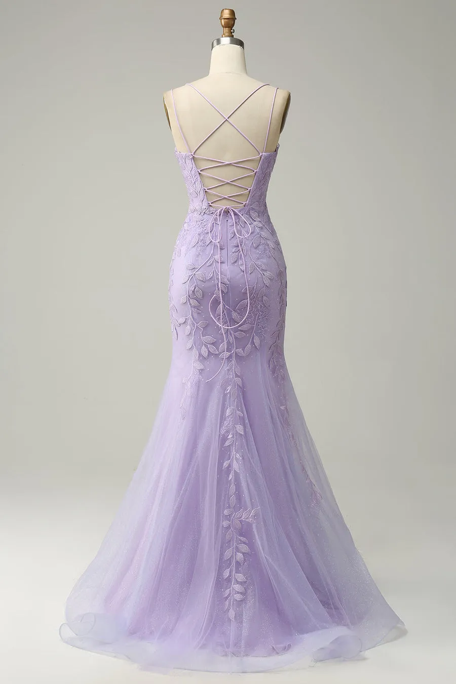 Purple Violet Lace Applique Prom Dress Long Mermaid Evening Gown UK