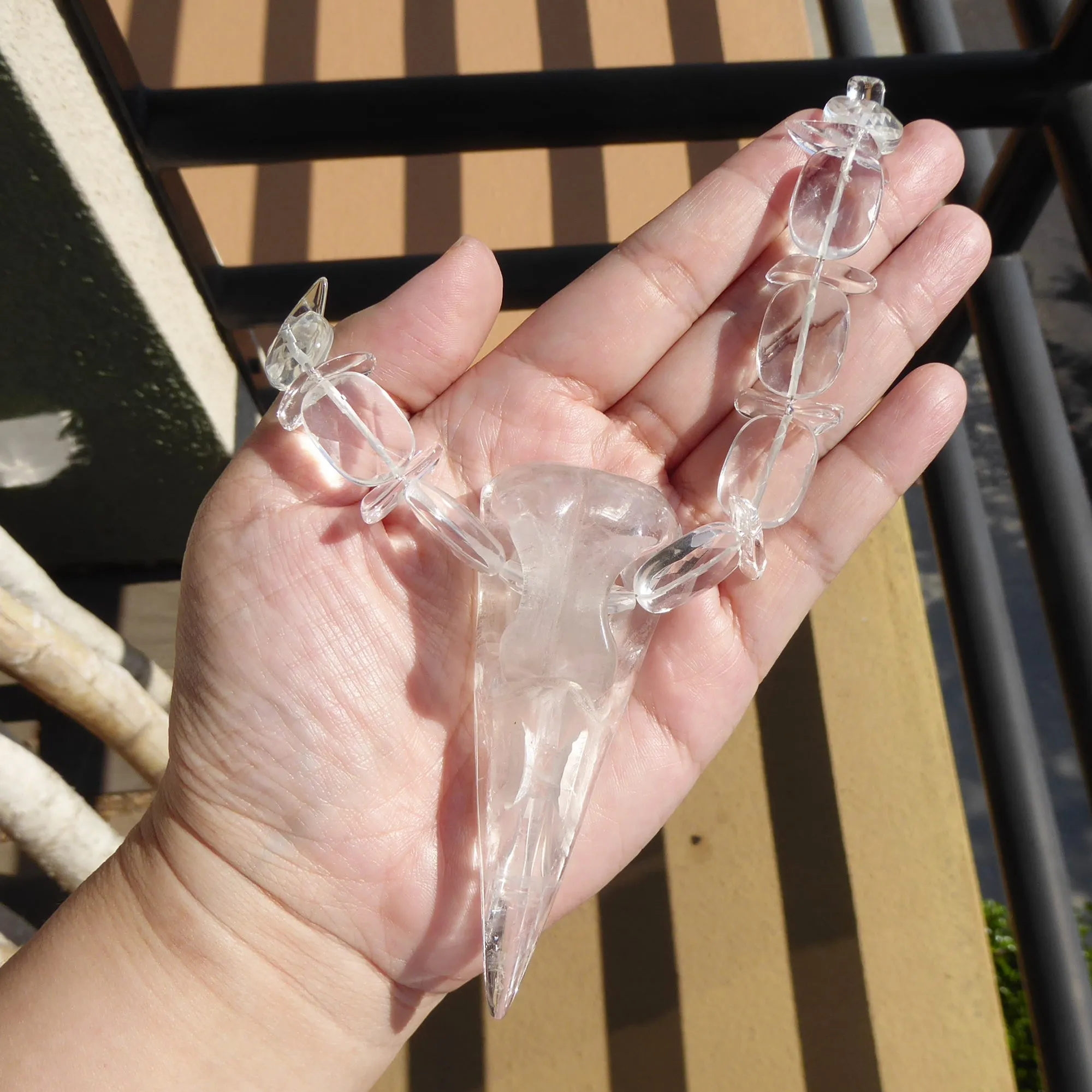 Quartz bird skull necklace