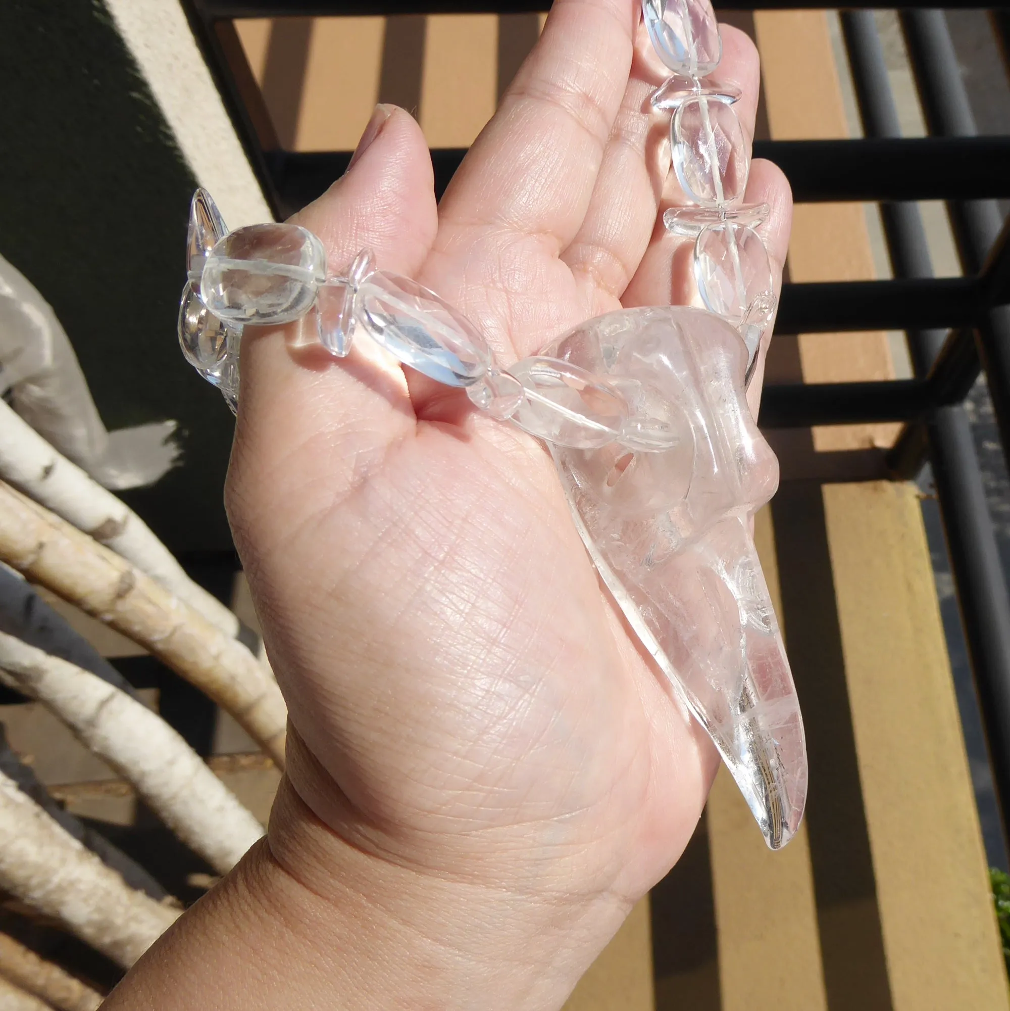 Quartz bird skull necklace