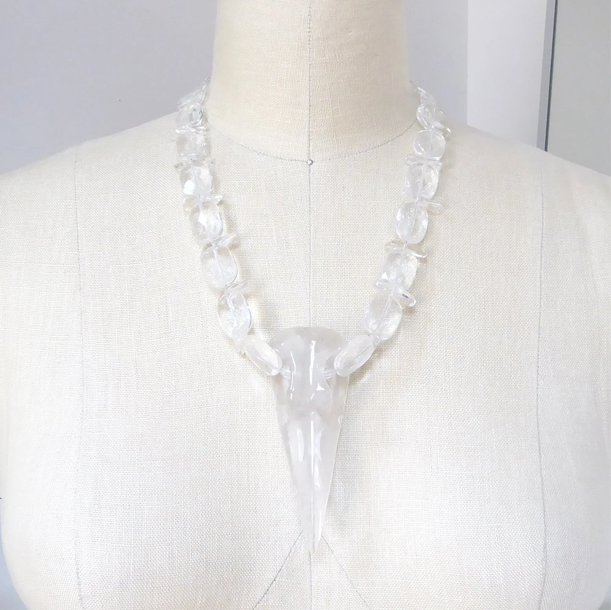 Quartz bird skull necklace