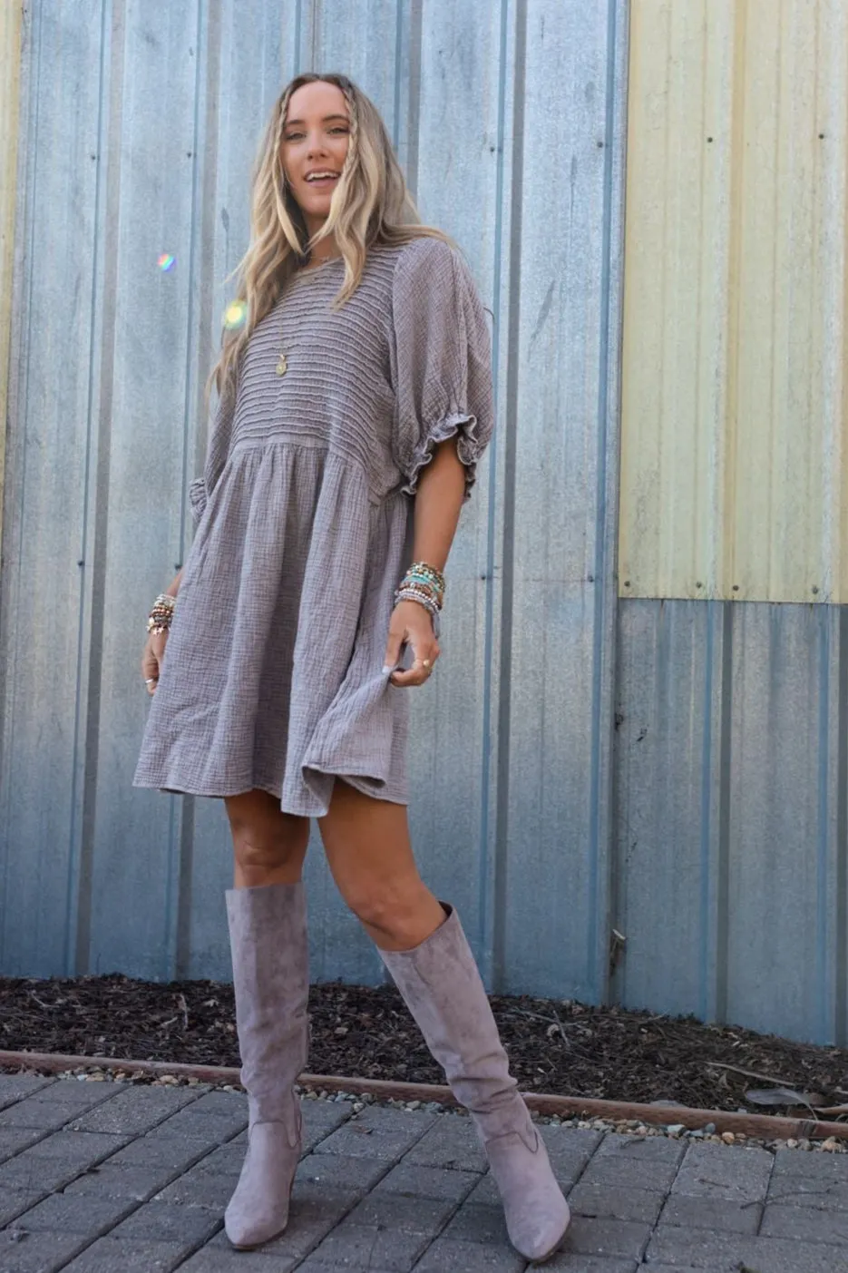 Quinn Puff Sleeve Mini Dress - Ash