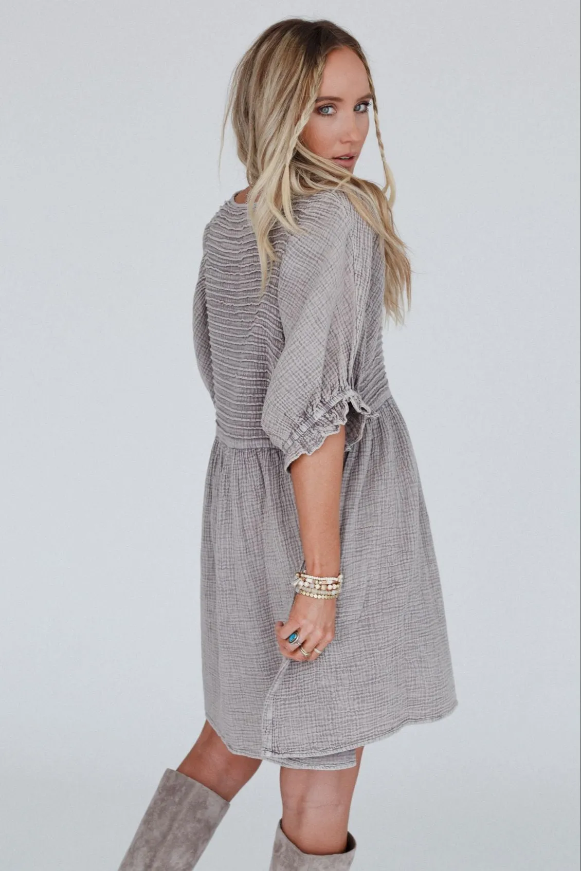 Quinn Puff Sleeve Mini Dress - Ash