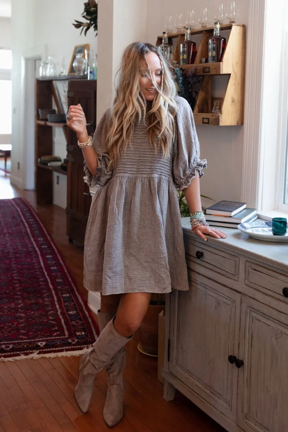 Quinn Puff Sleeve Mini Dress - Ash