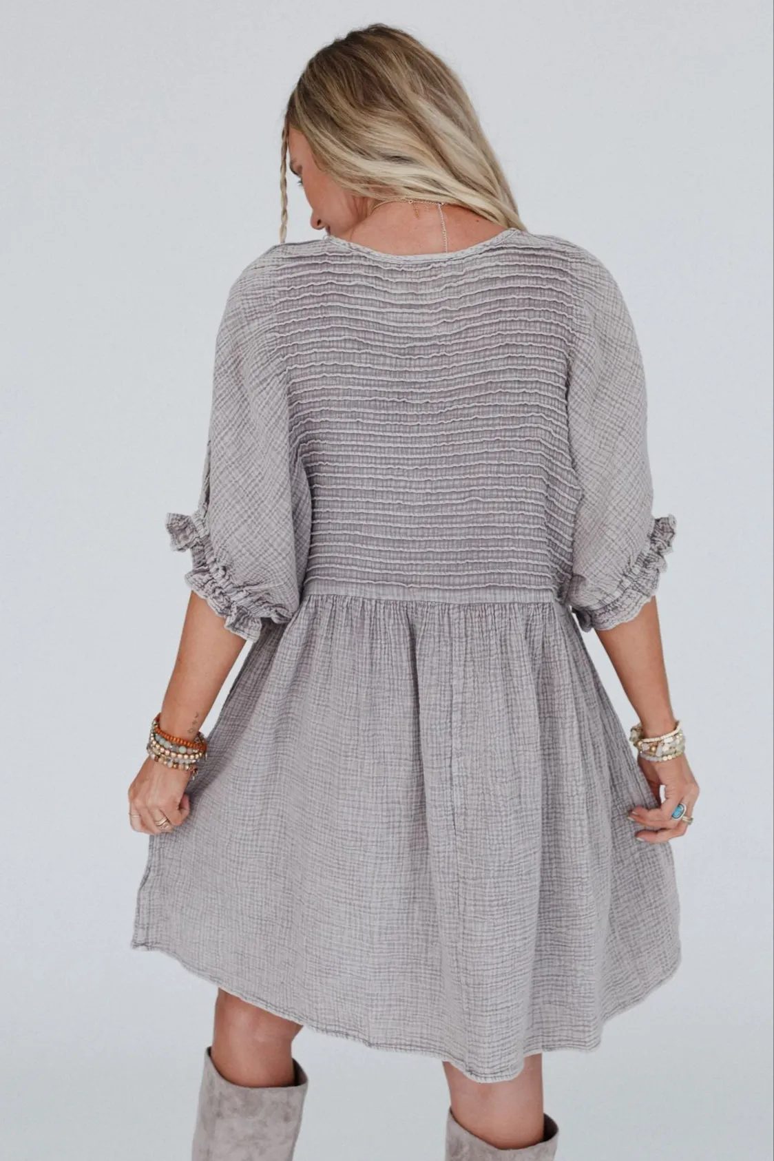 Quinn Puff Sleeve Mini Dress - Ash