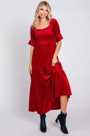 Red Velvet Tiered Maxi Dress