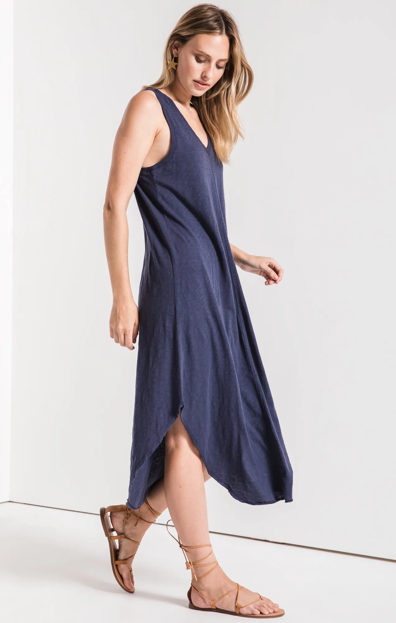 Reverie midi dress in black iris (navy)