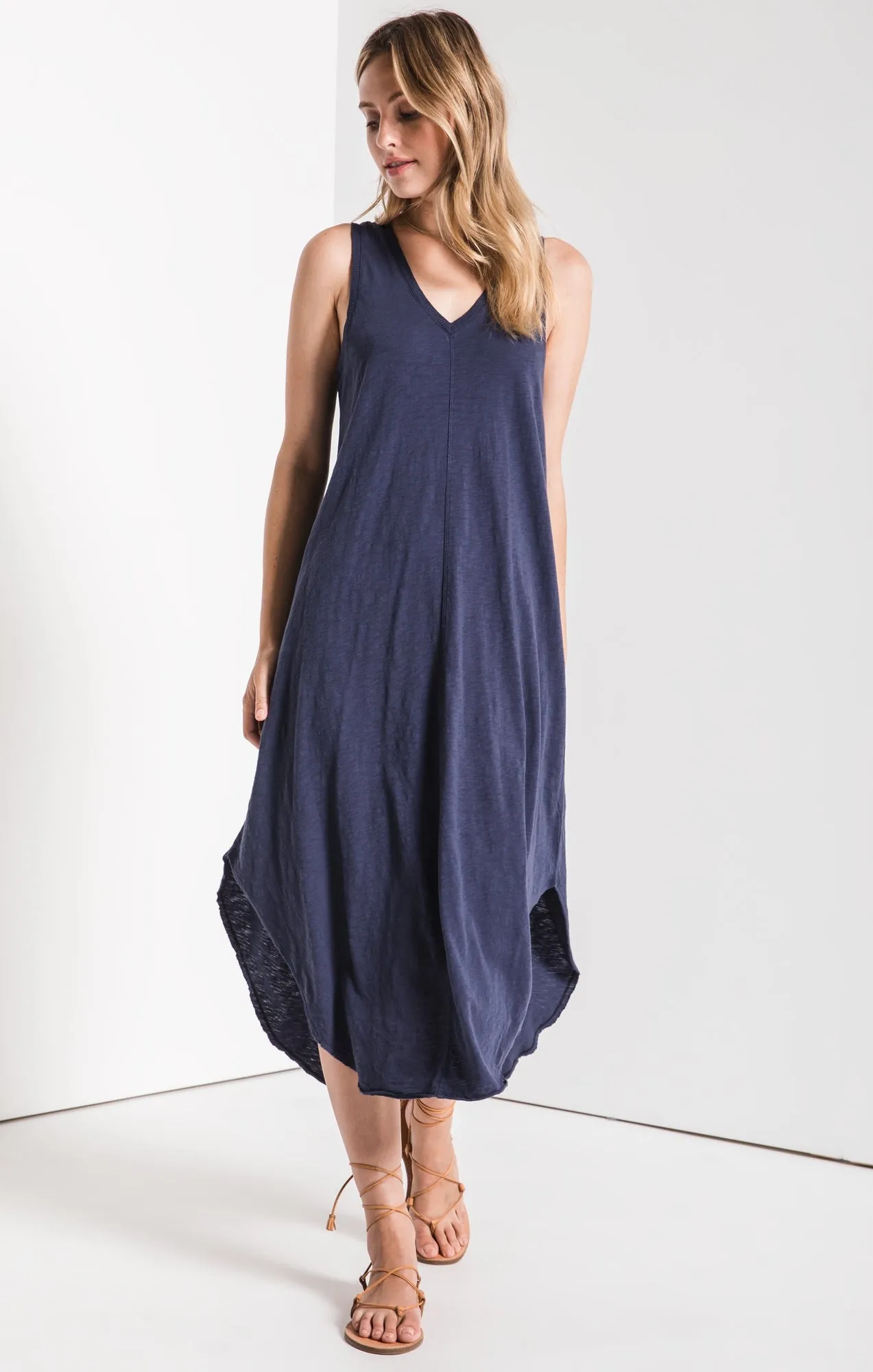 Reverie midi dress in black iris (navy)