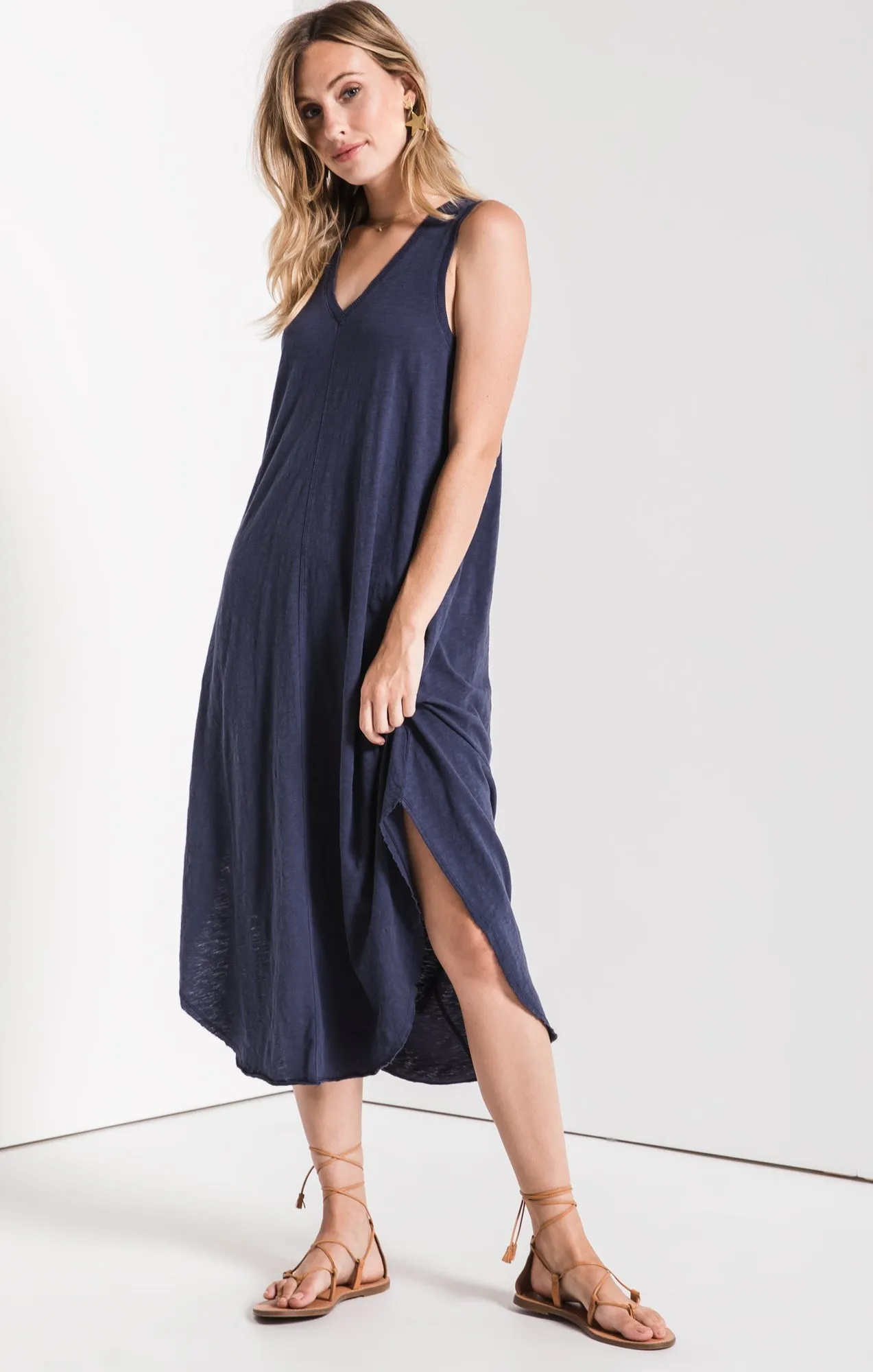 Reverie midi dress in black iris (navy)
