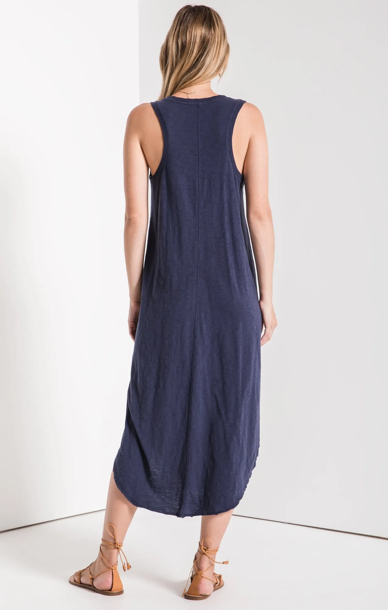 Reverie midi dress in black iris (navy)