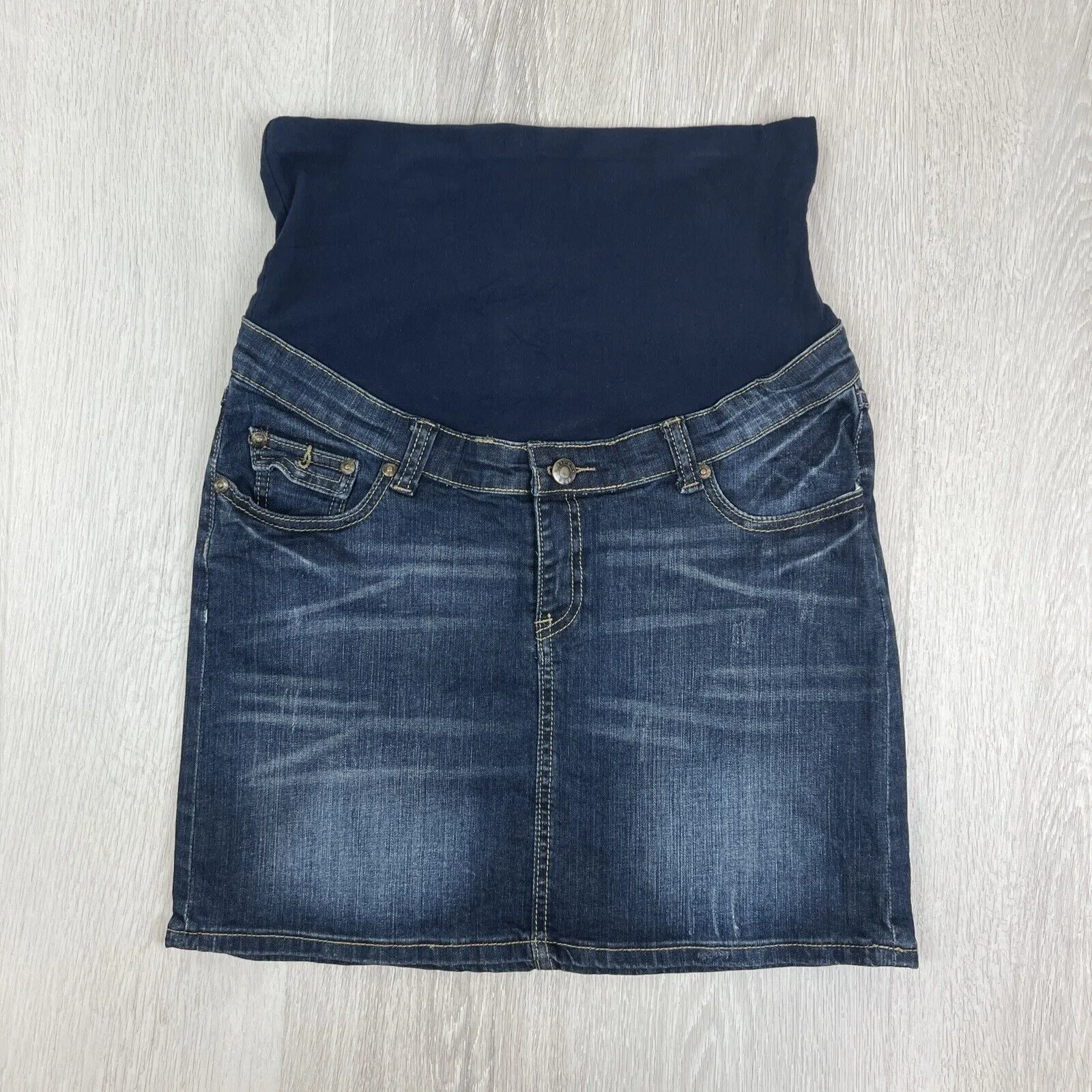 Ripe Maternity Womens Dark Wash Denim Maternity Skirt Size Small