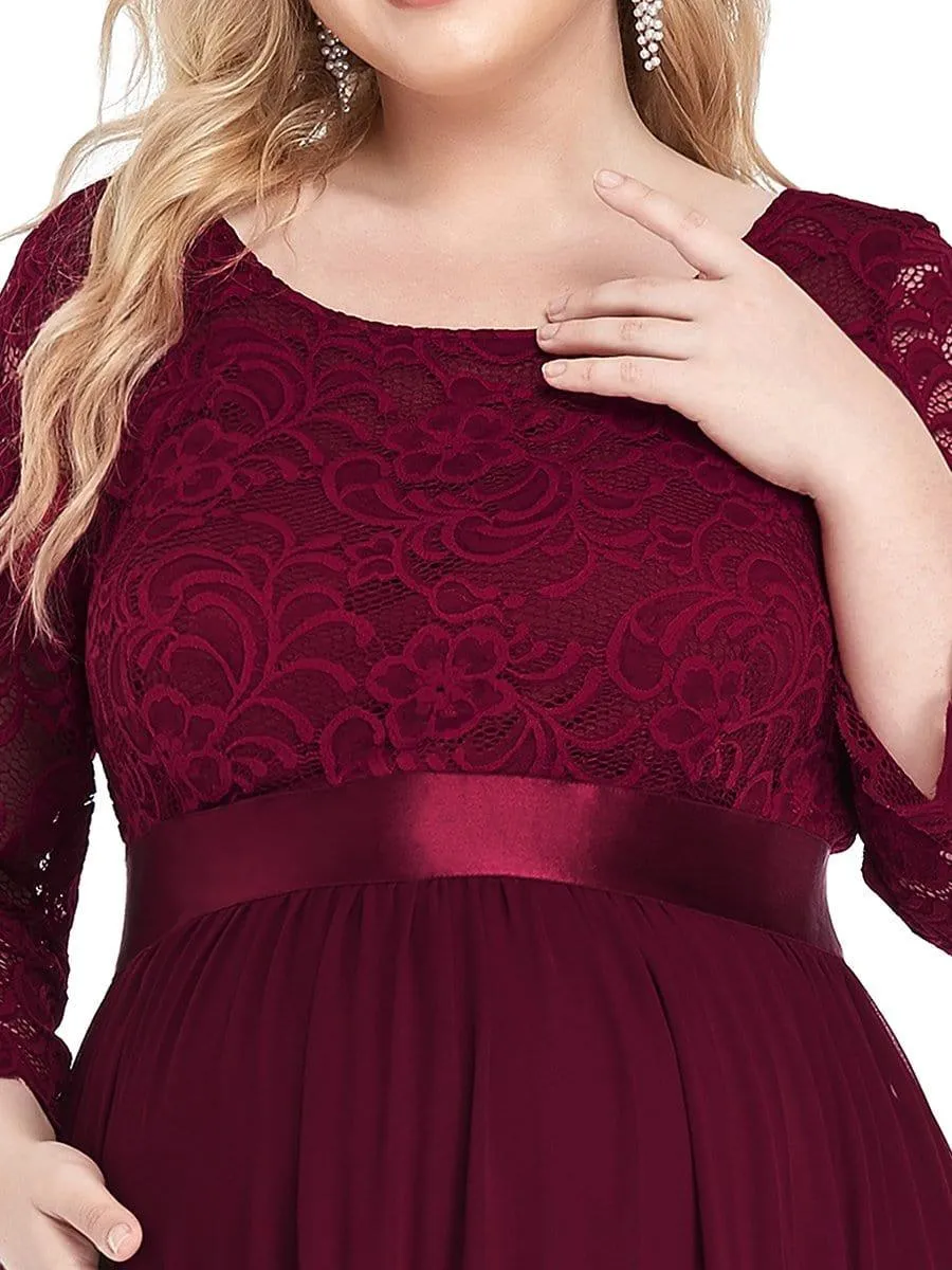 Robe de Maternité Grande Taille à Manches 3/4 en Dentelle Longueur au Sol