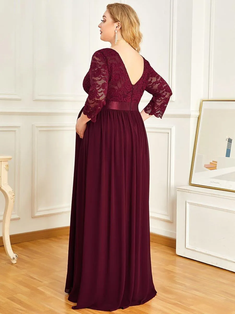 Robe de Maternité Grande Taille à Manches 3/4 en Dentelle Longueur au Sol
