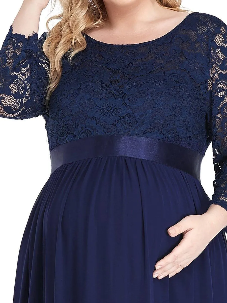 Robe de Maternité Grande Taille à Manches 3/4 en Dentelle Longueur au Sol