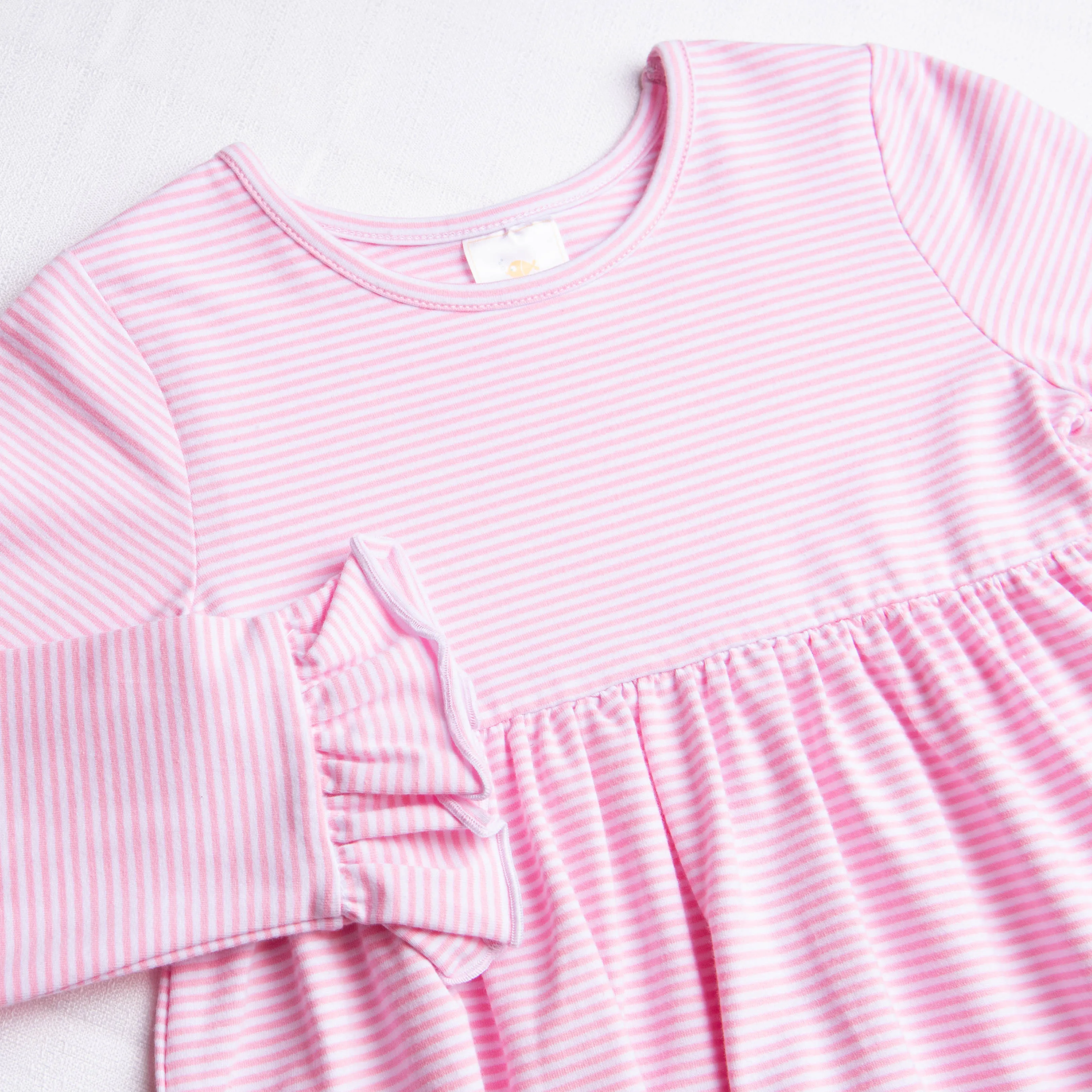 Rockin Around the Christmas Tree Applique Ruffle Dress, Pink Stripe
