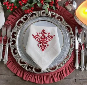 Round Ruffle Velvet Placemat Burgundy