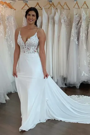 Roycebridal Chiffon Spaghetti Straps Lace Appliques Bohemian Wedding Dresses, MW913