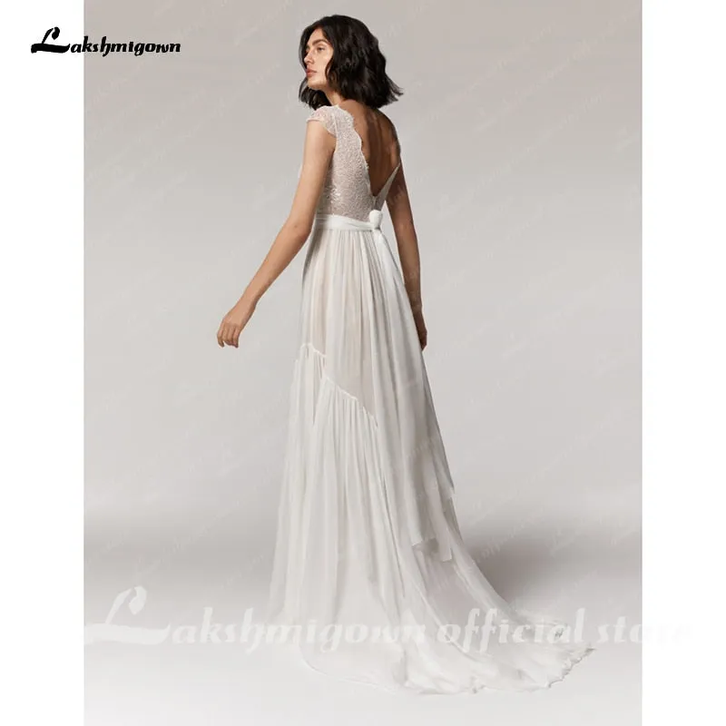 Roycebridal Deep V-neck Sexy Beach Wedding Dress Summer 2021 Vestito da Donna V Neck Sexy Bohemian Bridal Dress Backless