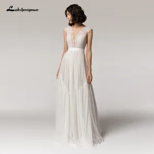 Roycebridal Deep V-neck Sexy Beach Wedding Dress Summer 2021 Vestito da Donna V Neck Sexy Bohemian Bridal Dress Backless