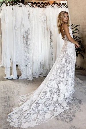 Roycebridal Gorgeous Spaghetti Straps Open Back With Lace Appliques Wedding Dresses,MW303