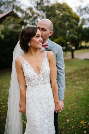 Roycebridal Simple Open Back V-neck Sleeveless Mermaid Lace Wedding Dress ,MW437