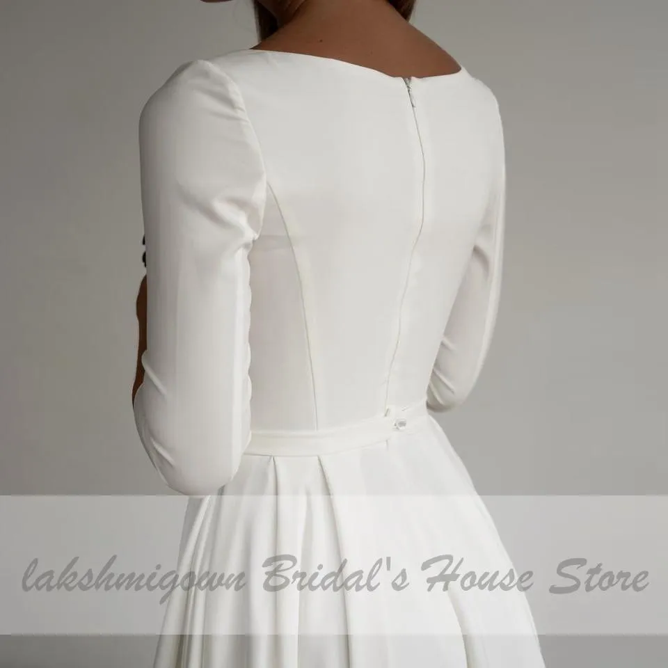 Roycebridal Simple Satin Wedding Dress A Line 3/4 sleeves Beach