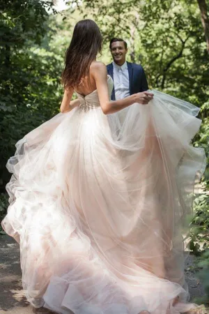 Roycebridal Simple Tulle Ball Gown A-line Wedding Dresses V-neck Bridal Dress,MW491