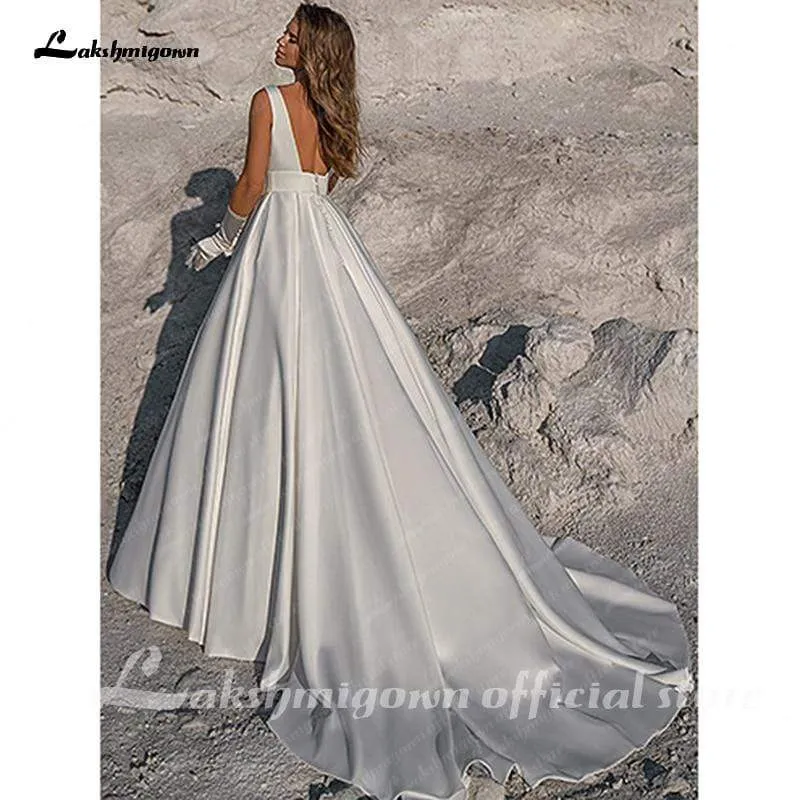 Roycebridal Simple White Satin Wedding Dress A Line