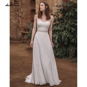 Roycebridal Sleeveless Open Back Lace Bocide Chiffon Wedding Dresses