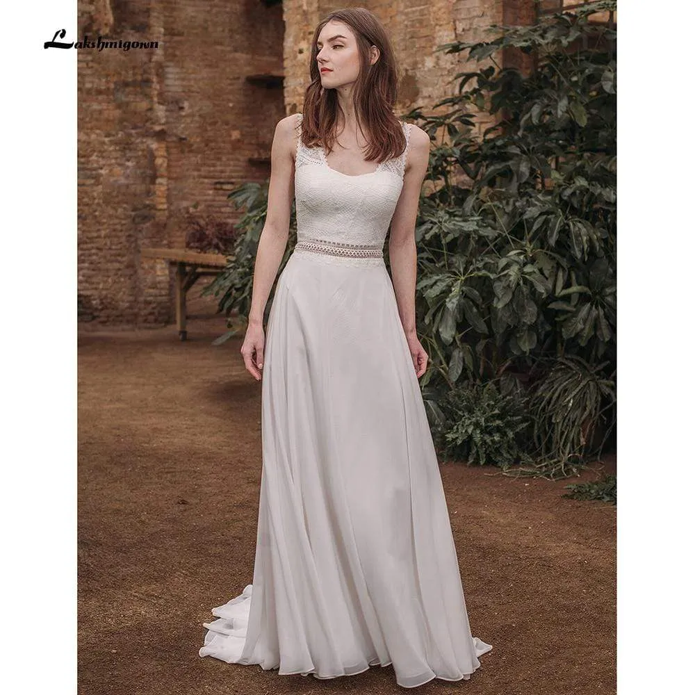Roycebridal Sleeveless Open Back Lace Bocide Chiffon Wedding Dresses