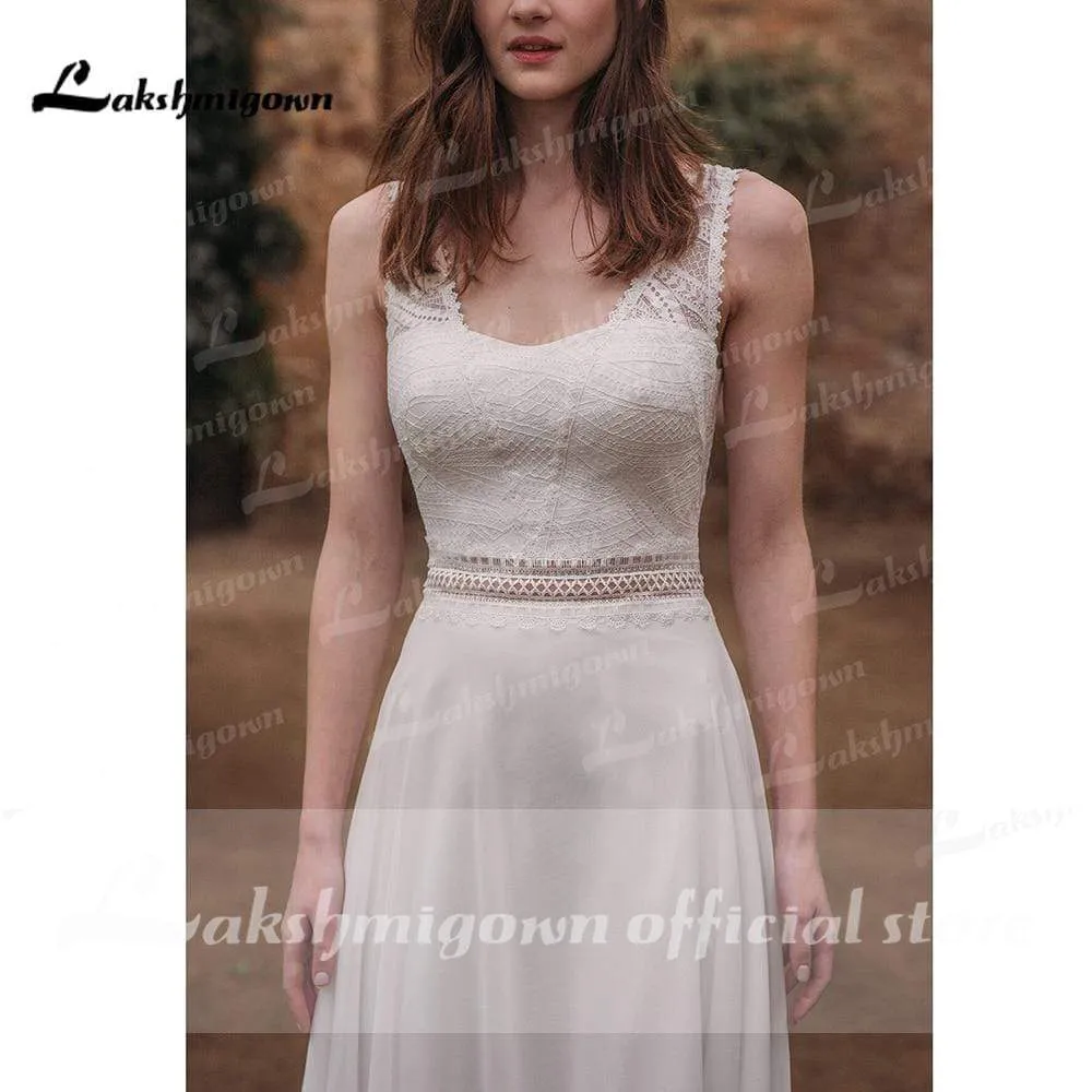 Roycebridal Sleeveless Open Back Lace Bocide Chiffon Wedding Dresses