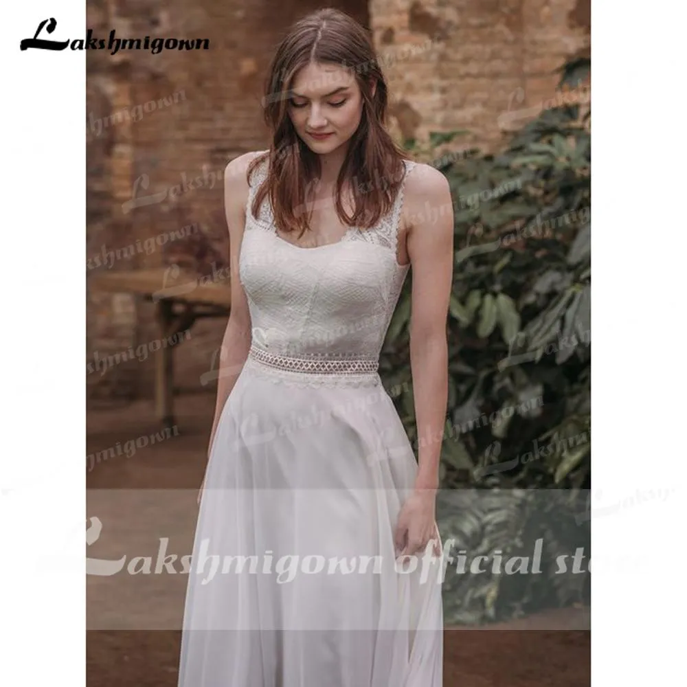 Roycebridal Sleeveless Open Back Lace Bocide Chiffon Wedding Dresses