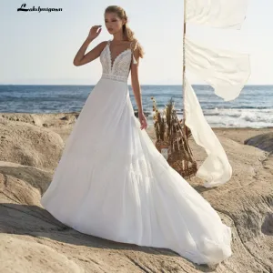 Roycebridal Spaghetti Straps Wedding Dresses Bohemian Beach Lace Bocide  vestido para boda playa Lakshmigown Wedding Gowns For Bride Robe De