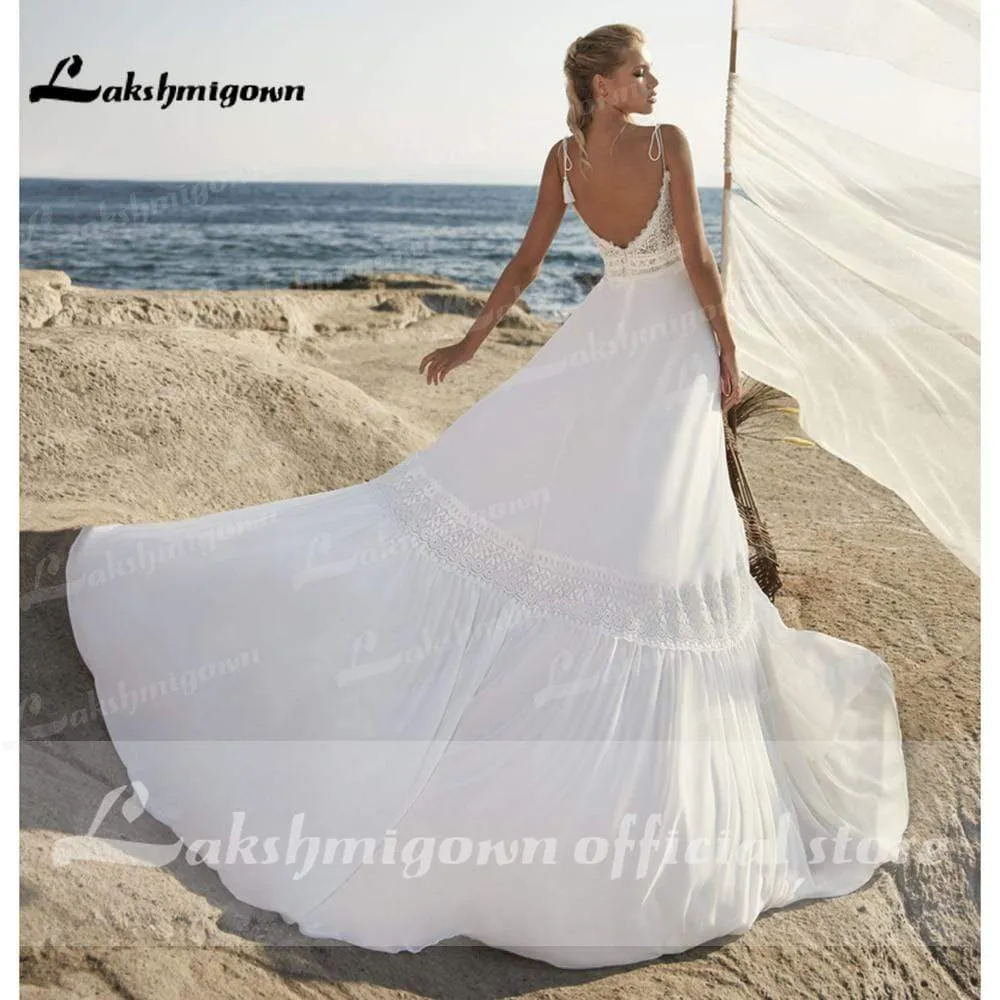 Roycebridal Spaghetti Straps Wedding Dresses Bohemian Beach Lace Bocide  vestido para boda playa Lakshmigown Wedding Gowns For Bride Robe De