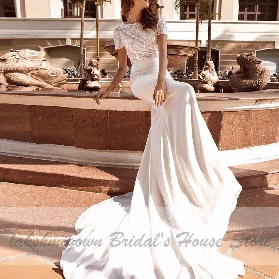 Roycebridal Sparkly Mermaid Wedding Dress With Detachable Train