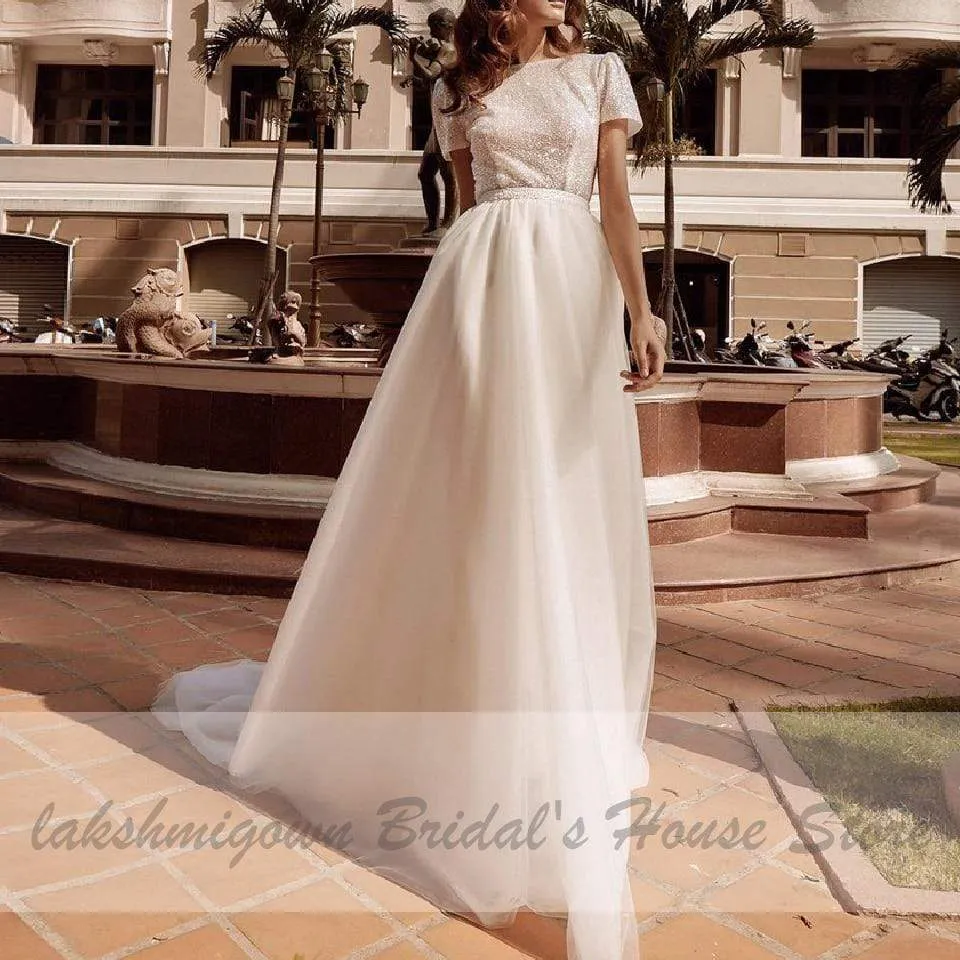 Roycebridal Sparkly Mermaid Wedding Dress With Detachable Train