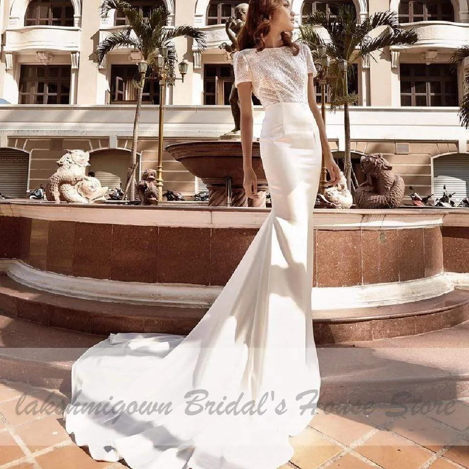 Roycebridal Sparkly Mermaid Wedding Dress With Detachable Train