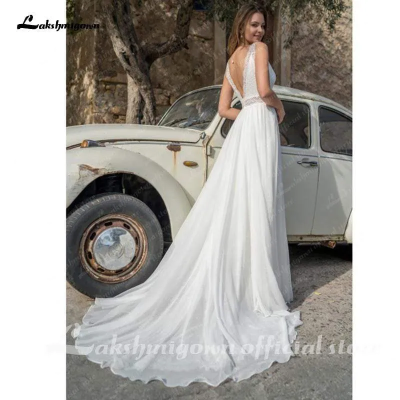 Roycebridal Split Lace Bridal Dress Summer Wedding Dresses Sexy Lace V neck A Line
