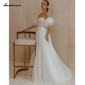Roycebridal Sweetheart Neck Wedding Dress with short sleeves Vestidos de Novia Lace Appliques Wedding Gowns Robe Mariage Lakshmigown