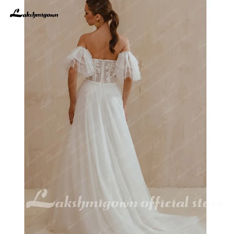 Roycebridal Sweetheart Neck Wedding Dress with short sleeves Vestidos de Novia Lace Appliques Wedding Gowns Robe Mariage Lakshmigown