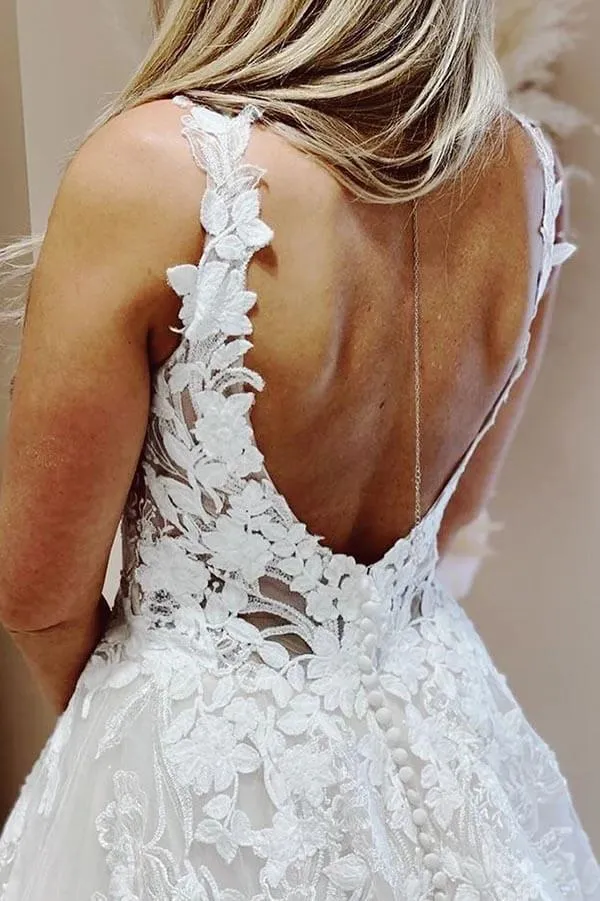 Roycebridal Tulle Ball Gown V-neck Lace Appliques Wedding Dresses, Bridal Gown, MW876